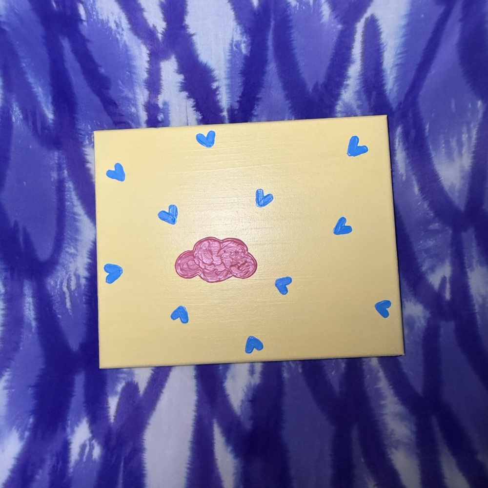 🎨Original Yellow Canvas with Pink Cloud and Blue Hearts